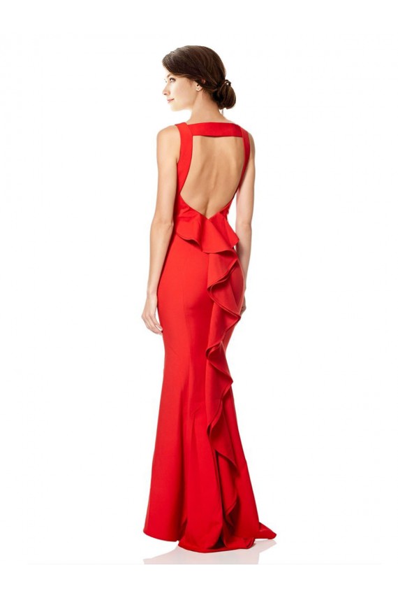 Discount Open Back Halter Neck Stretch Crepe Red Long Wedding Party Dress UK