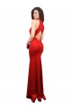 Discount Keyhole Back Halter Neck Stretch Satin Red Long Evening Dress UK