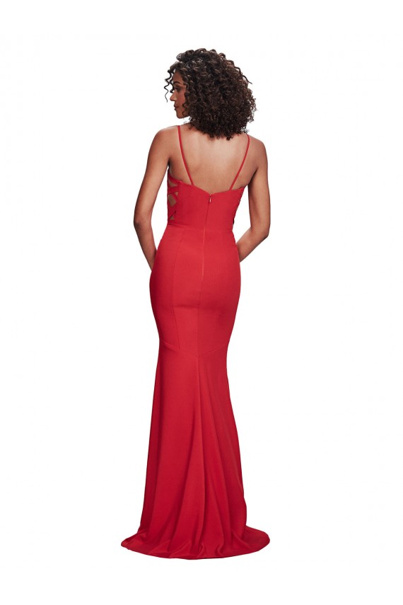 Discount Spaghetti Straps Stretch Crepe Red Long Wedding Party Dress UK