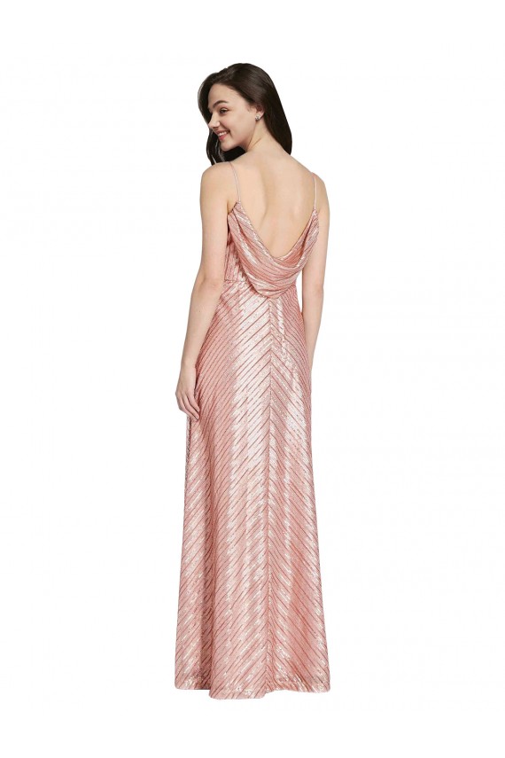 Discount Low Back V-Neck Sequin Rose Gold Long Evening Dress UK