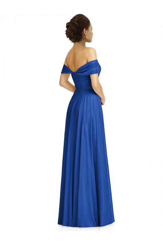 Discount Off the Shoulder Soft Chiffon Royal Blue Long Maxi Evening Dress UK