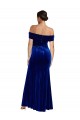Discount Off the Shoulder Stretch Velvet Royal Blue Long Evening Dress UK