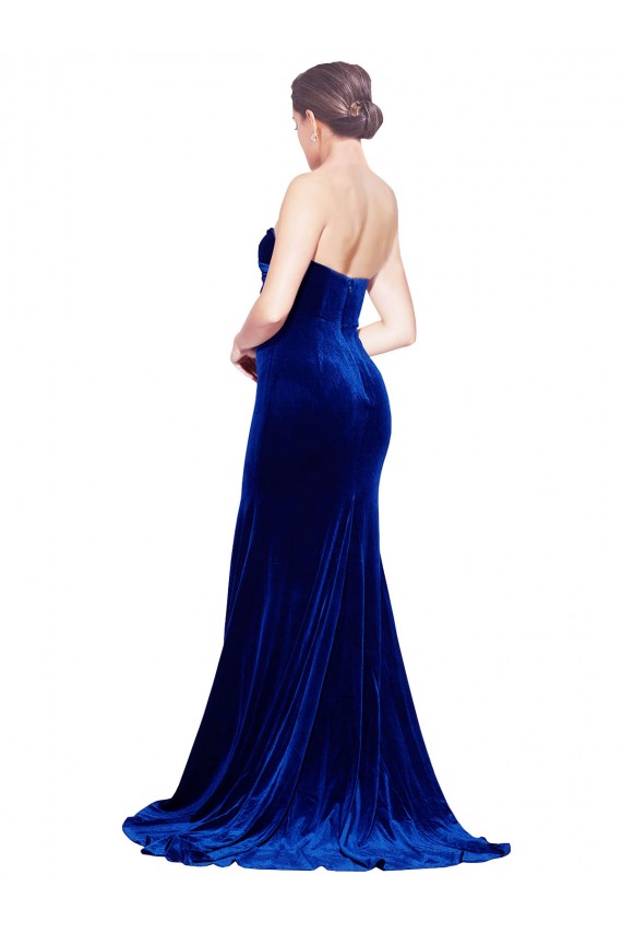 Discount Low Back Sweetheart Stretch Velvet Royal Blue Sweep Train Evening Dress UK
