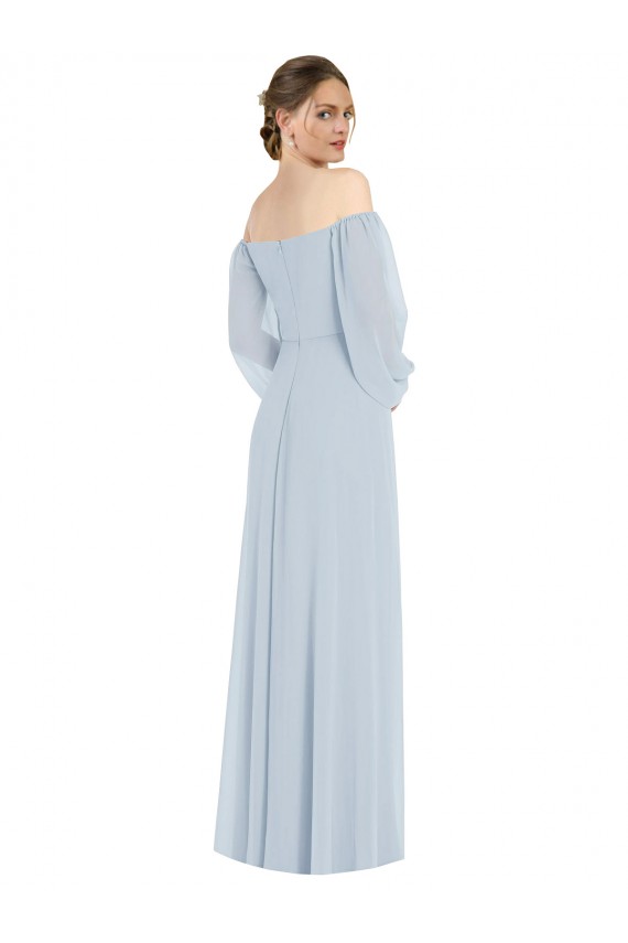 Discount Off the Shoulder Soft Chiffon Sea Glass Long Evening Dress UK