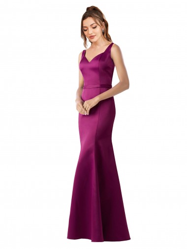 Discount Open Back Bateau Neck Satin Merlot Long Sexy Evening Dress UK