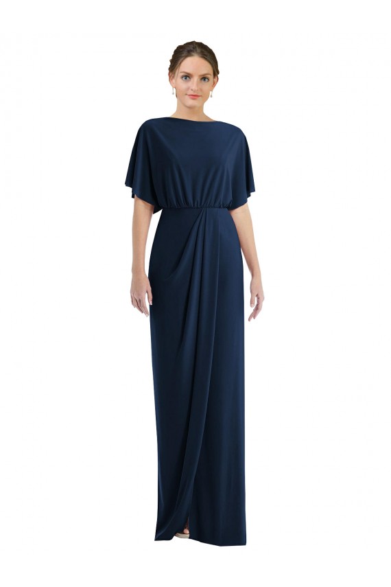 Discount Open Back Bateau Neck Spandex Dark Navy Long Maxi Evening Dress UK