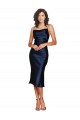 Discount Spaghetti Straps Silky Satin Dark Navy Cocktail Length Evening Dress UK