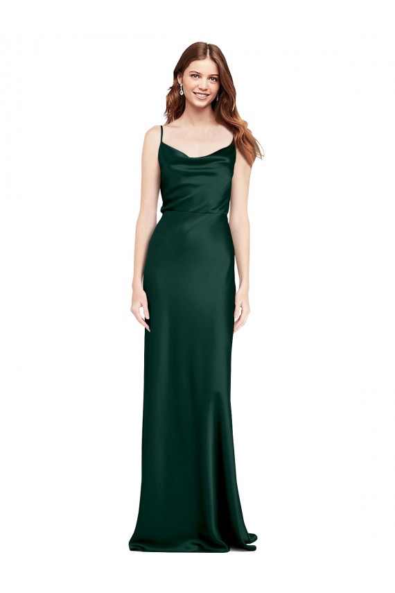 Discount V-Back Cowl Neck Stretch Satin Hunter Long Wedding Party Dress UK