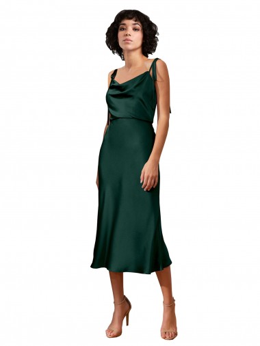 Discount Cowl Neck Stretch Satin Hunter Midi Length Evening Dress UK