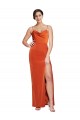 Discount Open Back Spaghetti Straps Stretch Satin Rust Sweep Train Evening Dress UK