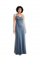 Discount V-Back Cowl Neck Stretch Velvet Dusty Blue Long Maxi Wedding Party Dress UK