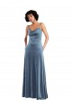 Discount Open Back Cowl Neck Stretch Velvet Dusty Blue Long Maxi Evening Dress UK