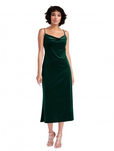 Discount Open Back Cowl Neck Stretch Velvet Dark Green Midi Length Maxi Evening Dress UK