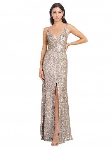 Discount V-Back V-Neck Sparkling Sequin Silver Long Sexy Evening Dress UK