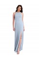 Discount Open Back Halter Neck Stretch Crepe Light Sky Blue Sleeveless Long Evening Dress UK