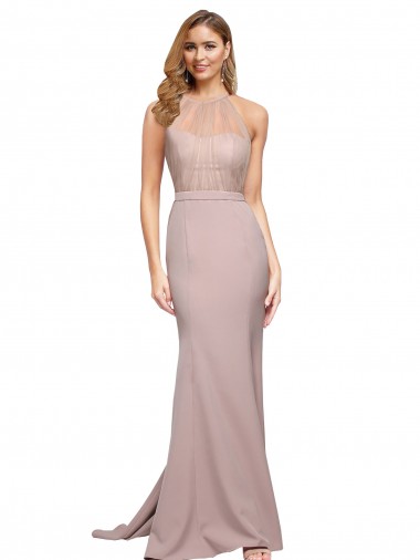 Discount Sweetheart Stretch Crepe Dusty Pink Sweep Train Evening Dress UK