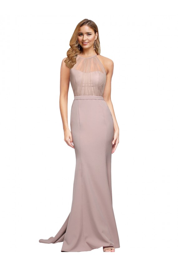 Discount Sweetheart Stretch Crepe Dusty Pink Sweep Train Evening Dress UK