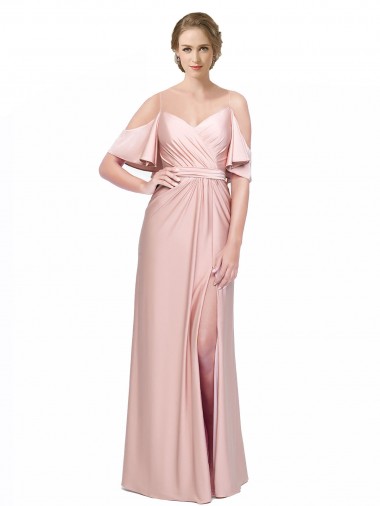 Discount Low Back Off the Shoulder Silky Satin Long Evening Dress UK