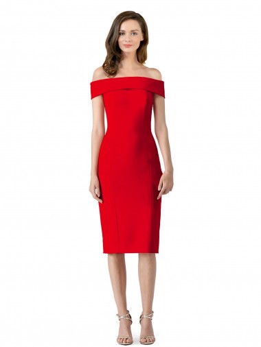 Discount Off the Shoulder Stretch Crepe Red Cocktail Length Wedding Party Dress UK