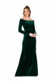 Discount Off the Shoulder Stretch Velvet Dark Green Long Sleeves Long Evening Dress UK