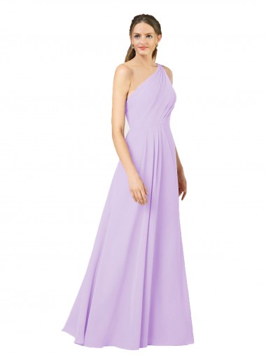 Discount One Shoulder Soft Chiffon Lilac Long Evening Dress UK