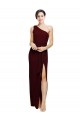 Discount One Shoulder Stretch Crepe Burgundy Gold Sleeveless Long Evening Dress UK