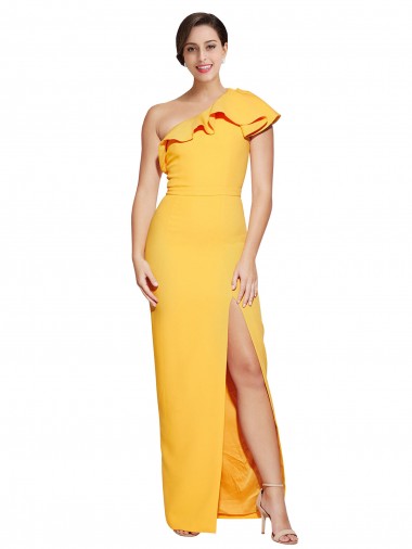 Discount One Shoulder Stretch Crepe Saffron Long Evening Dress UK