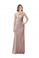 Discount Open Back One Shoulder Stretch Satin Dusty Pink Long Evening Dress UK