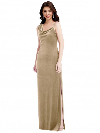 Discount One Shoulder Stretch Velvet Champagne Long Maxi Evening Dress UK
