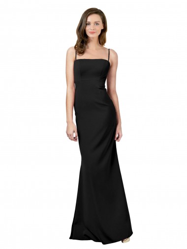 Discount Low Back Spaghetti Straps Stretch Crepe Black Long Evening Dresses UK