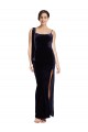 Discount Low Back Spaghetti Straps Stretch Velvet Dark Navy Long Evening Dress UK