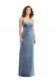 Discount Low Back Square Neck Stretch Velvet Dusty Blue Long Maxi Evening Dress UK