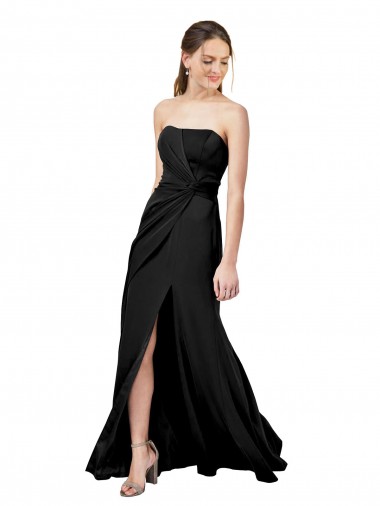 Discount Low Back Strapless Stretch Crepe Black Long Wedding Party Dress UK
