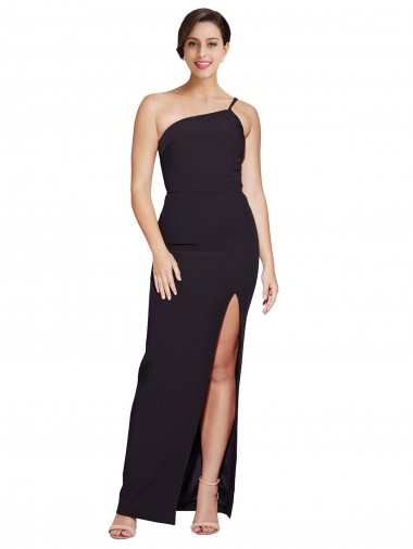 Discount One Shoulder Stretch Crepe Black Long Bridal Party Dress UK
