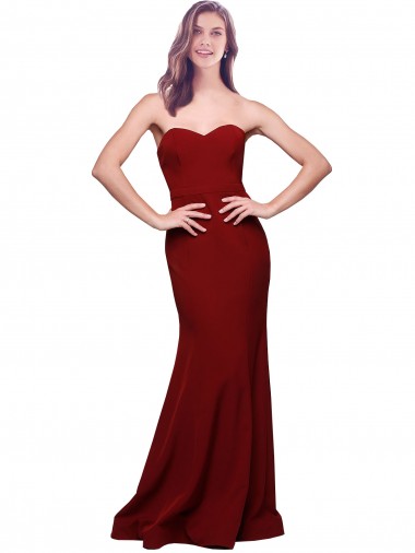 Discount Low Back Sweetheart Stretch Crepe Burgundy Long Evening Dress UK