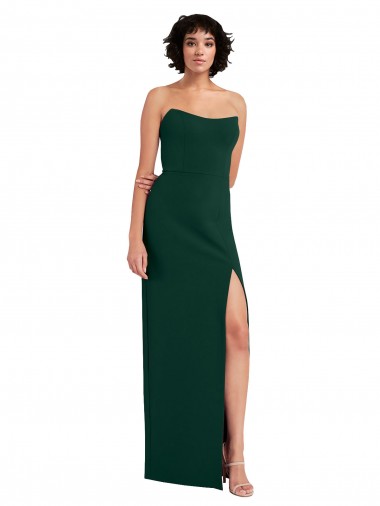 Discount Low Back Scoop Neck Stretch Crepe Midnight Green Long Evening Dress UK