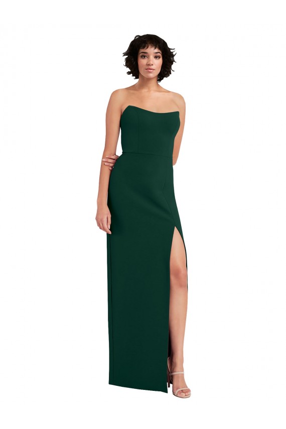 Discount Low Back Scoop Neck Stretch Crepe Midnight Green Long Evening Dress UK