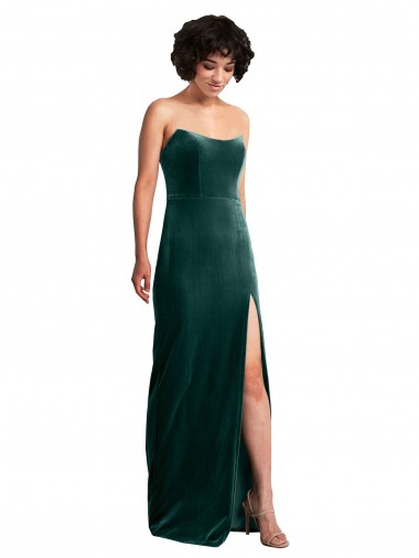 Discount Low Back Strapless Stretch Velvet Dark Green Long Sexy Evening Dress UK
