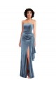 Discount Low Back Strapless Stretch Velvet Dusty Blue Long Maxi Wedding Party Dress UK