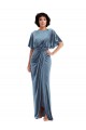 Discount Open Back Stretch Velvet Dusty Blue Long Maxi Evening Dress UK