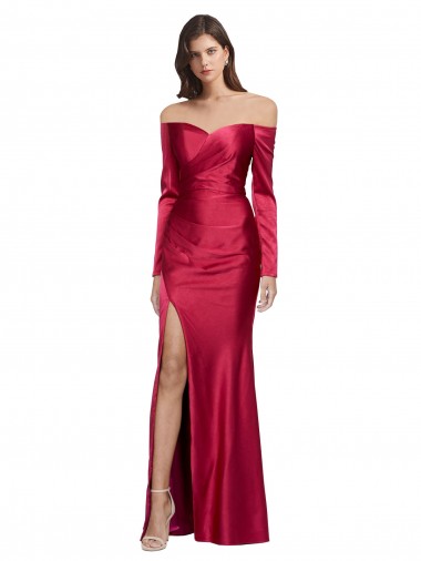 Discount Sweetheart Stretch Satin Dark Red Long Evening Dress UK