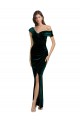 Discount Off the Shoulder Stretch Velvet Dark Green Long Evening Dress UK