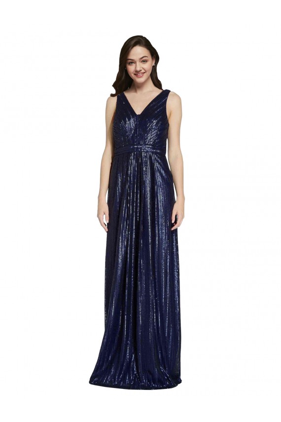 Discount V-Back V-Neck Sequin Dark Navy Long Evening Dress UK