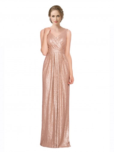 Discount V-Neck Sequin Rose Gold Long Evening Dress UK