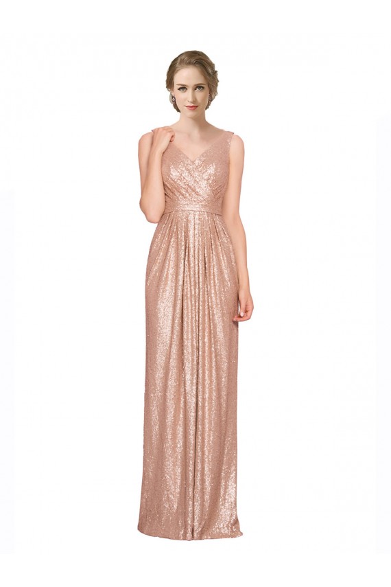 Discount V-Neck Sequin Rose Gold Long Evening Dress UK