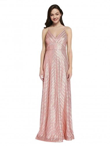 Discount Low Back V-Neck Sequin Rose Gold Long Evening Dress UK