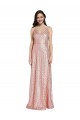 Discount Low Back V-Neck Sequin Rose Gold Long Evening Dress UK