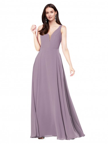 Discount V-Back V-Neck Soft Chiffon Dark Lavender Long Sexy Evening Dress UK