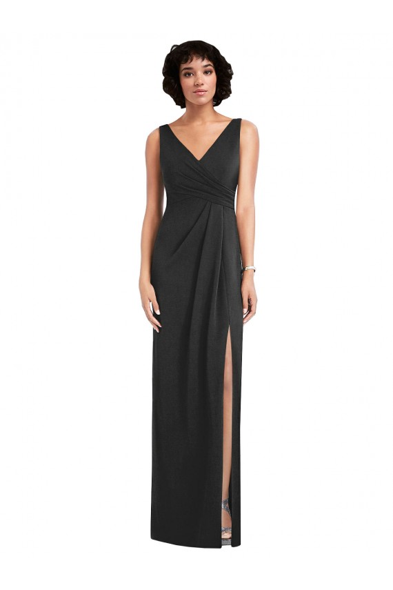 Discount V-Back V-Neck Spandex Black Long Maxi Evening Dress UK