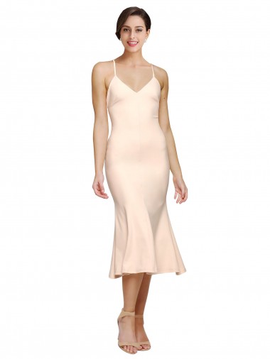 Discount Open Back V-Neck Stretch Crepe Nude Midi Length Evening Dress UK